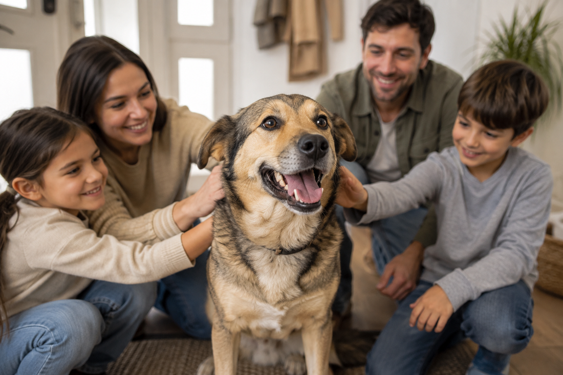 Chien de refuge accueilli par une nouvelle famille