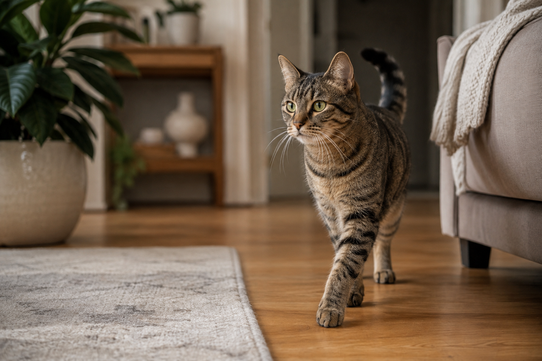 Chat aveugle explorant son territoire familier