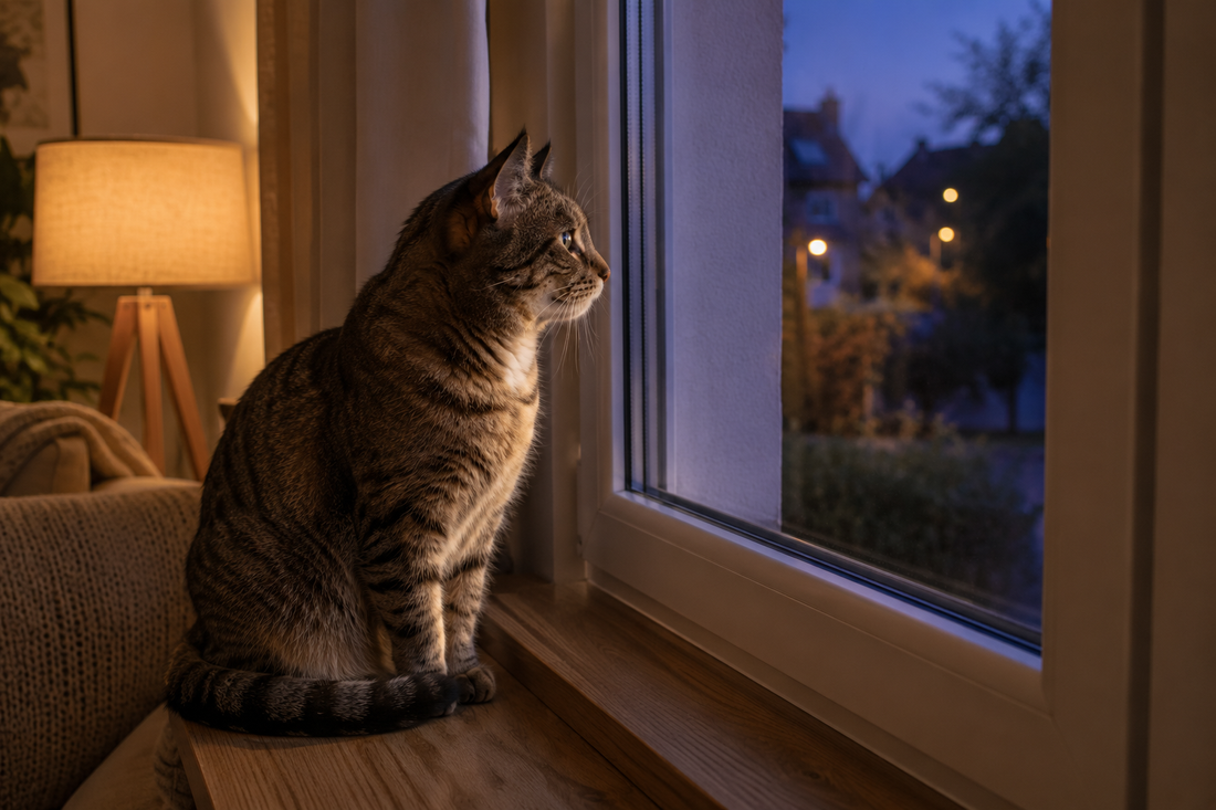 Chat observant l'extérieur depuis une fenêtre