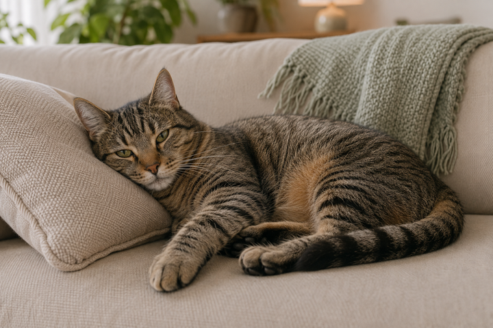 Chat calme et serein se reposant à la maison