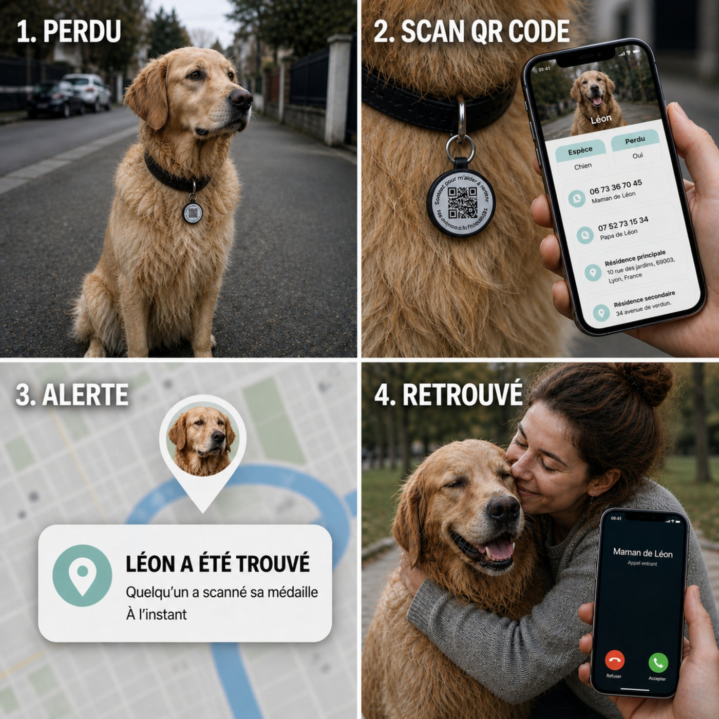 Médaille Animoco portée sur le collier d un chien